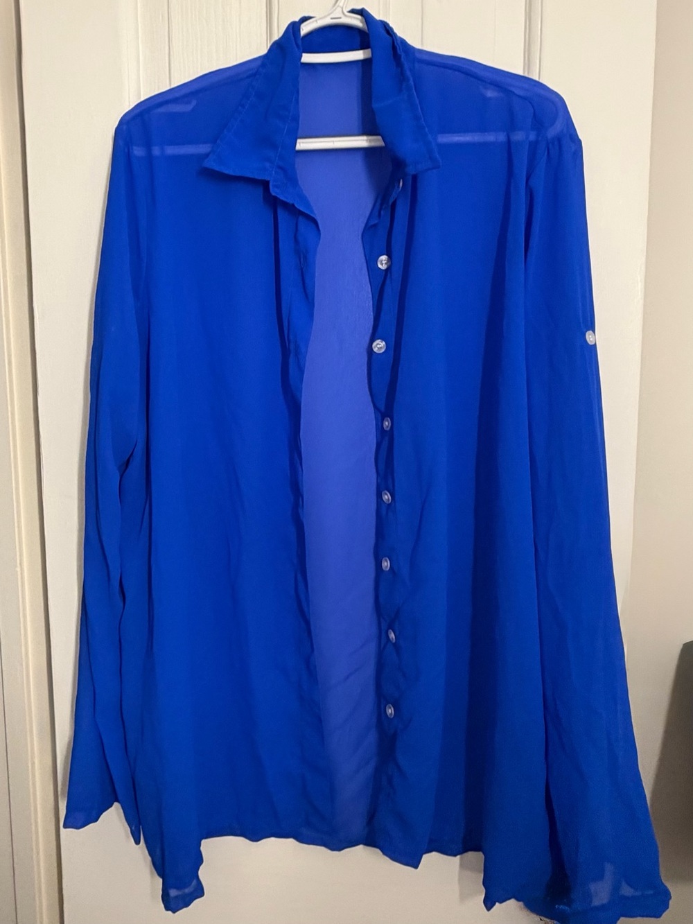 Tea Collection Women's Bright Royal Blue Sheer Button-Up Swim Coverup